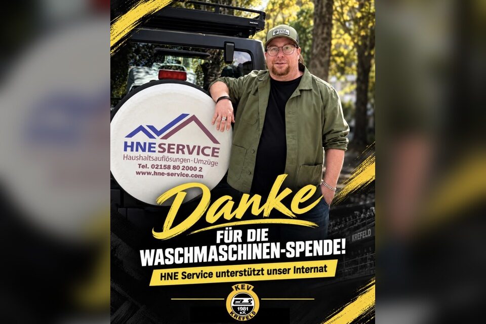 Danke für die Waschmaschinen-Spende: HNE Service unterstützt das Internat des KEV 1981 Krefeld