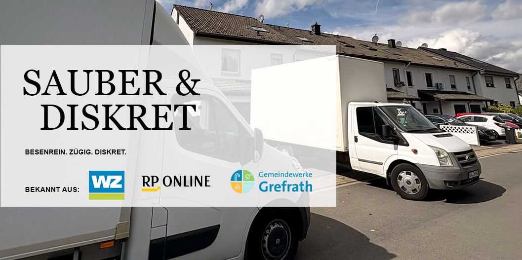 Sauber und diskret: Transporter von HNE Service ohne Beschriftung vor einer Häuserzeile, bekannt aus WZ, RP Online und Gemeindewerke Grefrath